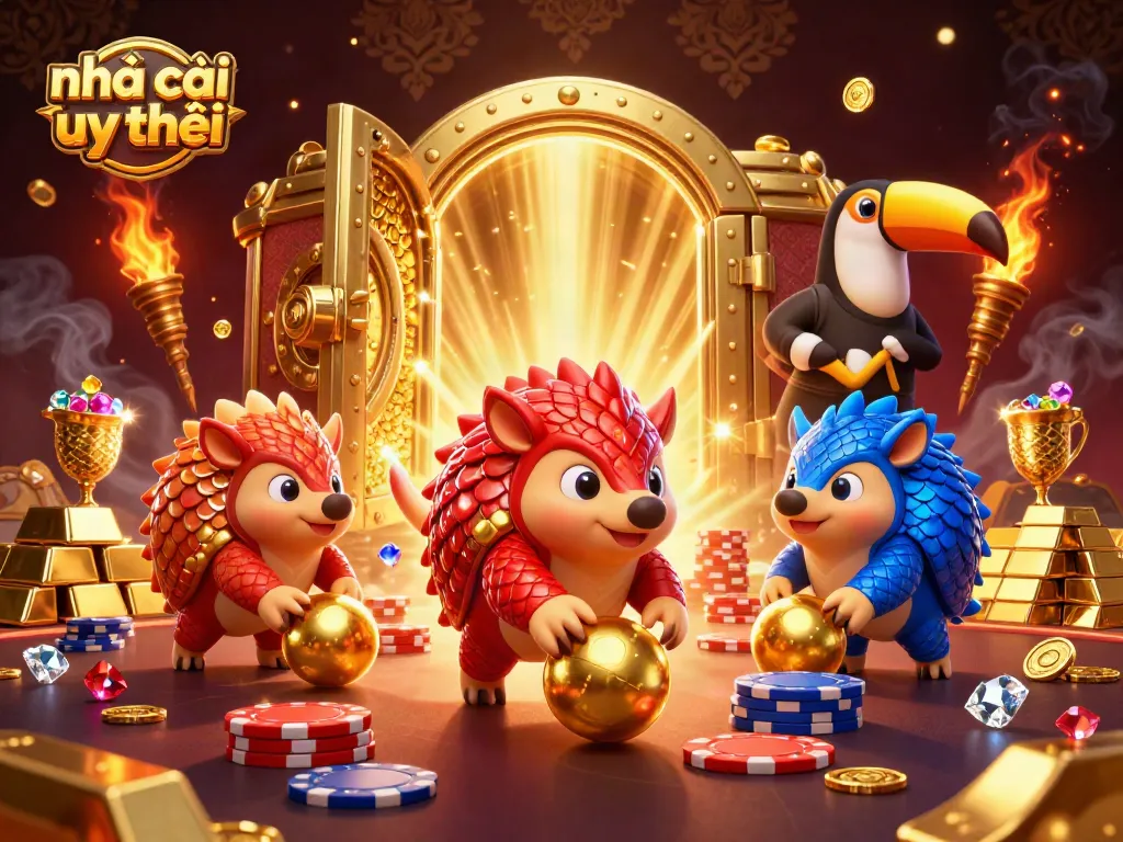 Engage with Nhà cái uy tín featuring dynamic pangolins and casino elements in a vibrant 3D scene.