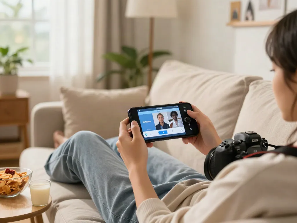 Enjoying a cozy gaming session with ROKOK88 app while lounging at home.