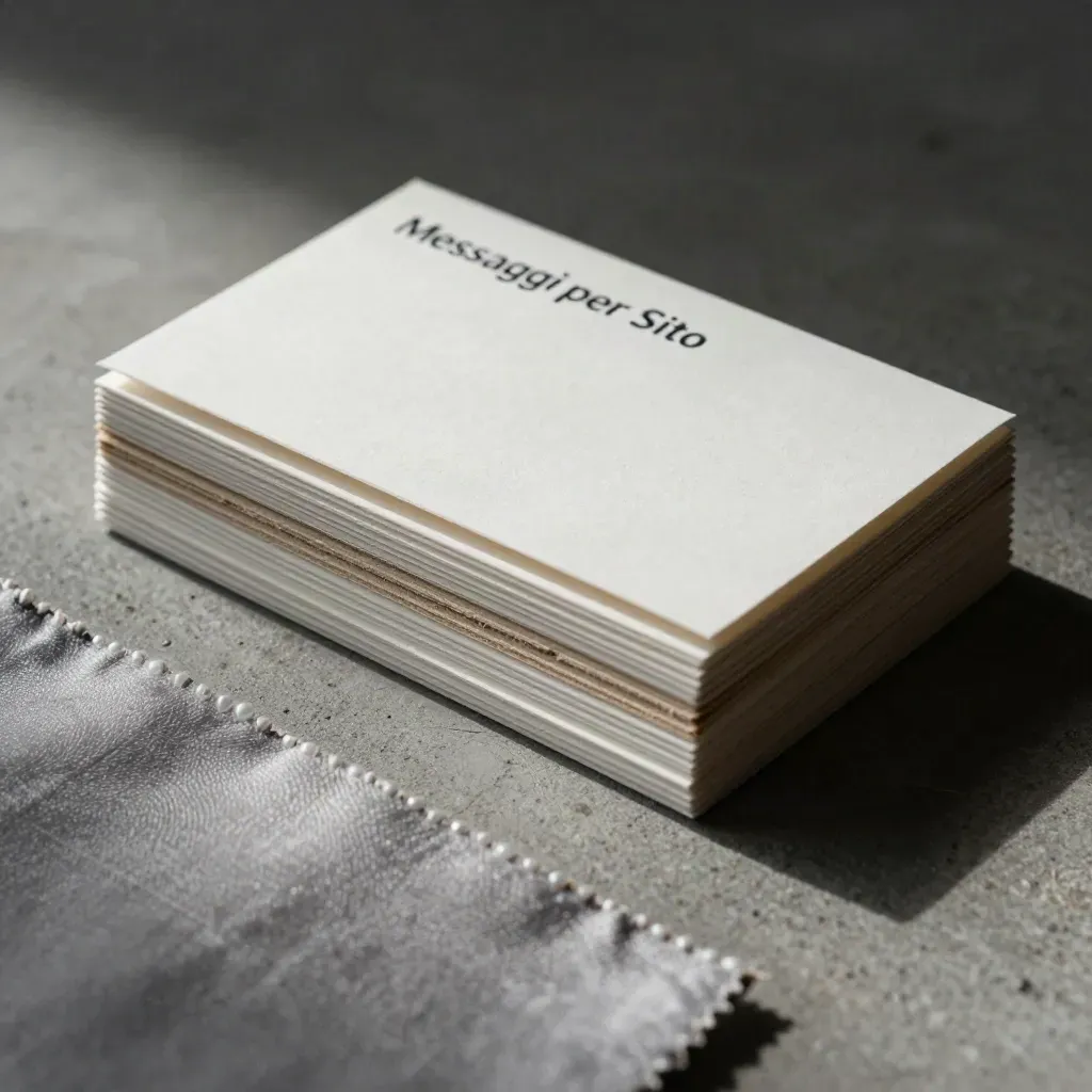 Toolkit per messaggi per il sito con carte bianche, board piegata e tessuto grigio perla.